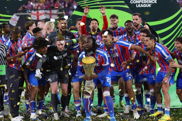 Crystal Palace Rayo Vallecano Final Conference League Leipzig, 27 05 2026, Leipzig Stadium, Football, Final UEFA Conference League , Crystal Palace ENG v Rayo Vallecano Madrid ESP 0 1 0 1 , CRYSTAL PALACE F C is winner of the UEFA Conference League 2026 , For editorial use only Only editorial use , UEFA regulations prohibit any use of photographs as image sequences and or quasi video , Picture Point