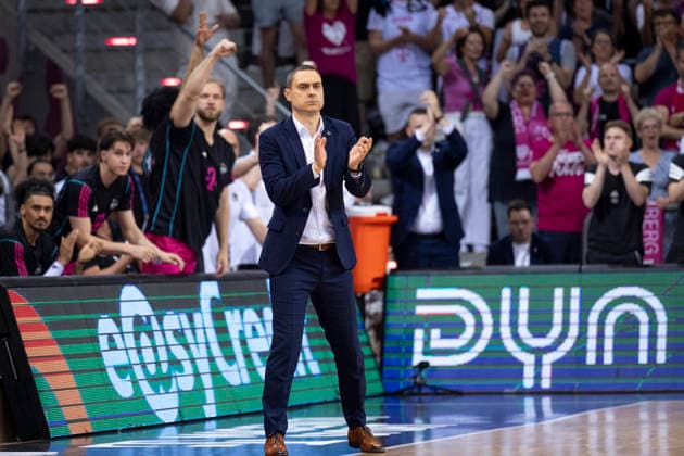 Head Coach Marko STANKOVIC BON, mi happy, clapping, gesture, final score 66 63, Basketball 1 Bundesliga Telekom Baskets Bonn Fitness First Wuerzburg Baskets Würzburg BON vs WUE Playoffs, Quarterfinals, 5 Game, in T E L E C O M D O M E, on 27 05 2026, Â
