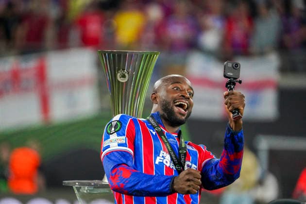 Germany Football UEFA Conference League Final 2025 2026 Crystal Palace vs Rayo Vallecano Red Bull Arena Leipzig Joy, emotions, jubilation Jean Philippe Mateta Crystal Palace, 14 Leipzig Copyright: xAymanxAlahmedx