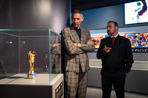 HONGKONG-SOCCER FIFA-MUSEUM Italian former soccer player, Marco Materazzi and Managing Director of the FIFA Museum, Marco Fazzone at the FIFA Museum Hong Kong during a press event in Hong Kong, May 28, 2026. NEXPHER Vernon Yuen HONG KONG