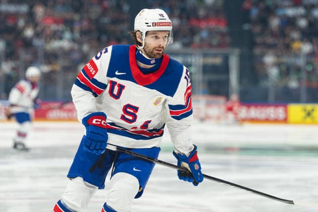 FRIBOURG, FRIBOURG - MAY 28: Tommy Novak of the United States during the 2026 IIHF World Championship, WM, Weltmeisterschaft quarterfinal match between Canada and the United States at BCF Arena on May 28, 2026 in Fribourg, Fribourg, Switzerland. Copyright: xLivioxBaeriswylx xSPPx Sportspressphoto_SPR156132
