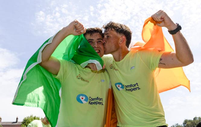 FTD Brothers Complete Their 32nd & Final Marathon Challenge Across Ireland for Dementia Research 28 5 2026 FTD brothers Cian and Jordan Adams celebrate at the finish line FTD brothers Cian and Jordan Adams celebrate at the finish line 28 5 2026  Copyright: x INPHO GracexHaltonx GH_13583 copy