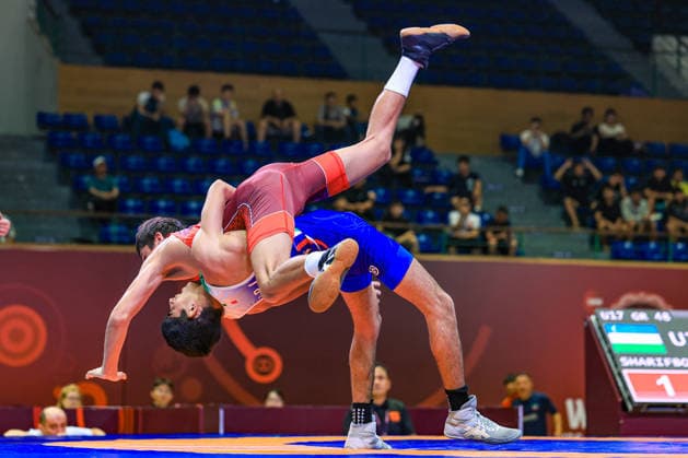 U17 Wrestling Asian Championships 48kg GR Ali Morteza Esmaeili Leivesi IRI df Javokhir Sharifboev UZB Copyright: xAmirrezaxAliasgarix xUnitedxWorlx Kadir Caliskan United World Wr