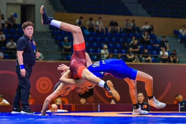 U17 Wrestling Asian Championships 48kg GR Ali Morteza Esmaeili Leivesi IRI df Javokhir Sharifboev UZB Copyright: xAmirrezaxAliasgarix xUnitedxWorlx Kadir Caliskan United World Wr
