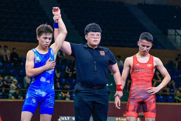 U17 Wrestling Asian Championships 51kg GR Kuanyshbek Zhangazhol KAZ df Arsen Maksatbekovich Sharapov KGZ Copyright: xAmirrezaxAliasgarix xUnitedxWorlx Kadir Caliskan United World Wr