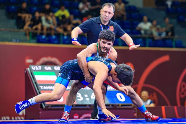 U17 Wrestling Asian Championships 60kg GR Amirreza Saeid Tahmasbpourmarzouni IRI df Baiel Aibekovich Zhamalidinov KGZ Copyright: xAmirrezaxAliasgarix xUnitedxWorlx Kadir Caliskan United World Wr
