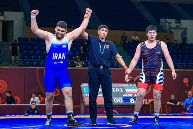 U17 Wrestling Asian Championships 110kg GR Aliakbar Ali Akoo IRI df Arystan Temergali KAZ Copyright: xAmirrezaxAliasgarix xUnitedxWorlx Kadir Caliskan United World Wr