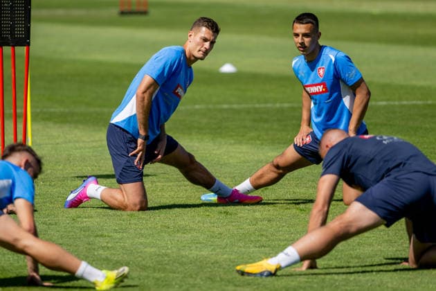 From left Patrik Schick and Hugo Sochurek of Czech Republic attend the training session prior to 2026 FIFA World Cup, WM, Weltmeisterschaft, Fussball on May 28, 2026, Prague, Czech Republic. (CTKxPhoto OndrejxDeml) CTKPhotoP2026052807084  CTKPhotoP2026052807084