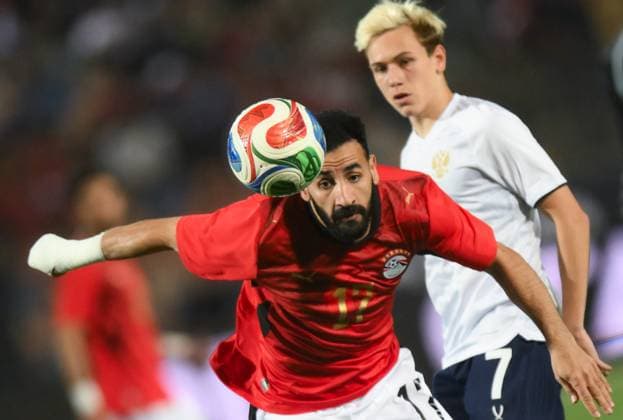 Russia Soccer Friendly Egypt - Russia 9175682 28.05.2026 Egypt s Mohamed Abdelmonem heads a ball during the friendly soccer match between Egypt and Russia at Cairo International Stadium in Cairo, Egypt. Grigory Sysoev Sputnik Cairo Egypt  Copyright: xGrigoryxSysoevx