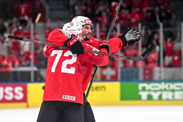 ZURICH, SWITZERLAND MAY 28 Roman Josi of Switzerland R celebrates his goal with Dominik Egli of Switzerland L during the 2026 IIHF Ice Hockey World Championship Switzerland game between Switzerland and Sweden at Swiss Life Arena on May 28, 2026 in Zurich, Zurich Zurich Swiss Life Arena Zurich Switzerland Copyright: xJustPictures.ch AndreaxBrancax jp-en-EuSpIm-JP7_ANB_FinCze_28052026_2052