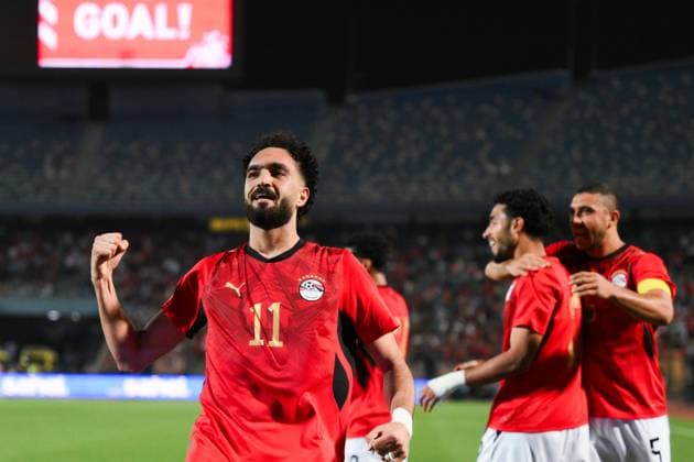 Russia Soccer Friendly Egypt - Russia 9175789 28.05.2026 Egypt s Mostafa Abdelraouf celebrates his goal during the friendly soccer match between Egypt and Russia at Cairo International Stadium in Cairo, Egypt. Grigory Sysoev Sputnik Cairo Egypt  Copyright: xGrigoryxSysoevx