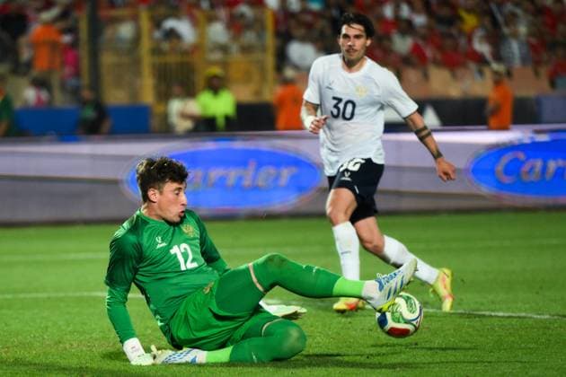 Egypt Soccer Friendly Egypt - Russia 9175839 28.05.2026 Russia s goalkeeper Stanislav Agkatsev in action during the friendly soccer match between Egypt and Russia at Cairo International Stadium in Cairo, Egypt. Grigory Sysoev Sputnik Cairo Egypt  Copyright: xGrigoryxSysoevx