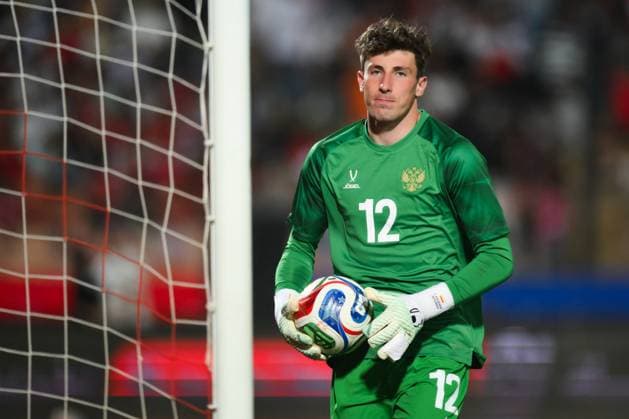 Egypt Soccer Friendly Egypt - Russia 9175846 28.05.2026 Russia s goalkeeper Stanislav Agkatsev in action during the friendly soccer match between Egypt and Russia at Cairo International Stadium in Cairo, Egypt. Grigory Sysoev Sputnik Cairo Egypt  Copyright: xGrigoryxSysoevx