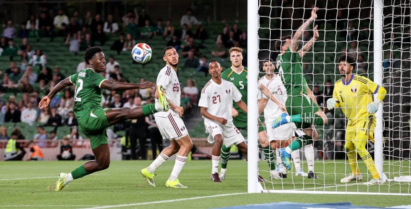 International Friendly, Länderspiel, Nationalmannschaft Aviva Stadium, Dublin 28 5 2026 Republic of Ireland vs Qatar Ireland s James Abankwah misses a chance James Abankwah misses a chance 28 5 2026  Copyright: x INPHO BryanxKeanex CU9I0162