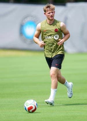 May 28, 2026, Charlotte, Nc, UNITED STATES: Canada defender Luc de Fougerolles dribbles the ball during team Canada World Cup roster selection camp in Charlotte, NC on Thursday, May 28, 2026. Canada News - May 28, 2026  - ZUMAc35_ 20260528_zaf_c35_094 Copyright: xNathanxDenettex