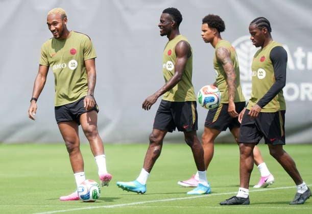 May 28, 2026, Charlotte, Nc, UNITED STATES: Canada defender Derek Cornelius, left, warms up during team Canada World Cup roster selection camp in Charlotte, NC on Thursday, May 28, 2026. Canada News - May 28, 2026  - ZUMAc35_ 20260528_zaf_c35_101 Copyright: xNathanxDenettex