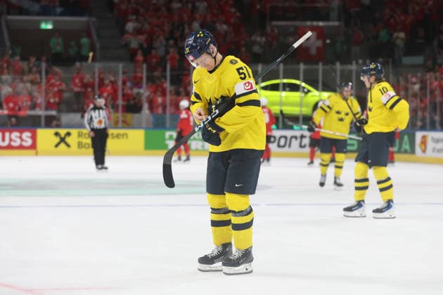 28 05 2026 Swiss Life Arena Zurich , SWITZERLAND, Mens Ice Hockey IIHF World Championship Zurich 2026 Quarterfinal SUI SWE Emil Heineman SWE disappointed