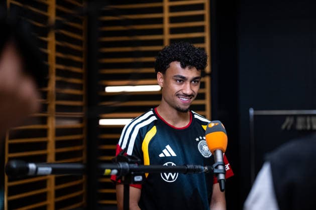 GER, Football mens national team Germany, training, 28 05 2026, Adidas Homeground, Herzogenaurach, GER, Football mens national team Germany, media hour, in the picture Nathaniel Brown Germany, 18 , nordphotoxGmbHx xMemmler nph00005