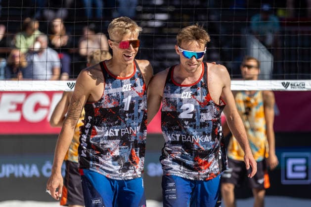 L-R Matyas Dzavoronok and Jakub Sepka (CZE) during the match Matyas Dzavoronok and Jakub Sepka From Czech Republic vs Steven van de Velde and Yorick de Groot of Netherlands at the Pro Tour, Beach volleyball, Beachvolleyball tournament of Elite category, Ostrava, Czech Republic, May 29, 2026. (CTKxPhoto VladimirxPrycek) CTKPhotoP2026052902394  CTKPhotoP2026052902394