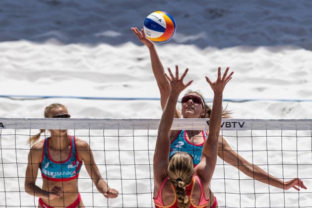 L-R Valerie Dvornikova (CZE) and Veronika Kleiblova (CZE) during the match Valerie Dvornikova and Veronika Kleiblova from Czech Republic vs Piper Ferch and Teegan Van Gunst from USA at the Pro Tour, Beach volleyball, Beachvolleyball tournament of Elite category, Ostrava, Czech Republic, May 29, 2026. (CTKxPhoto VladimirxPrycek) CTKPhotoP2026052904428  CTKPhotoP2026052904428