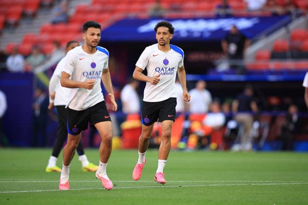 Paris Saint-Germain, Open Training Session Paris Saint-Germain Defender Marquinhos (5) during the open training session for Paris Saint-Germain ahead of the Champions League Cup Final at Puskas Arena Park, Budapest, Hungary on 29 May 2026. Budapest Puskas Arena Park Hungary Editorial use only , Copyright: xChrisxFoxwellx PSI-24345-0030