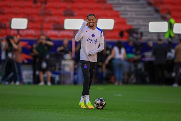 Paris Saint-Germain, Open Training Session Paris Saint-Germain Forward Bradley Barcola (29) during the open training session for Paris Saint-Germain ahead of the Champions League Cup Final at Puskas Arena Park, Budapest, Hungary on 29 May 2026. Budapest Puskas Arena Park Hungary Editorial use only , Copyright: xChrisxFoxwellx PSI-24345-0036