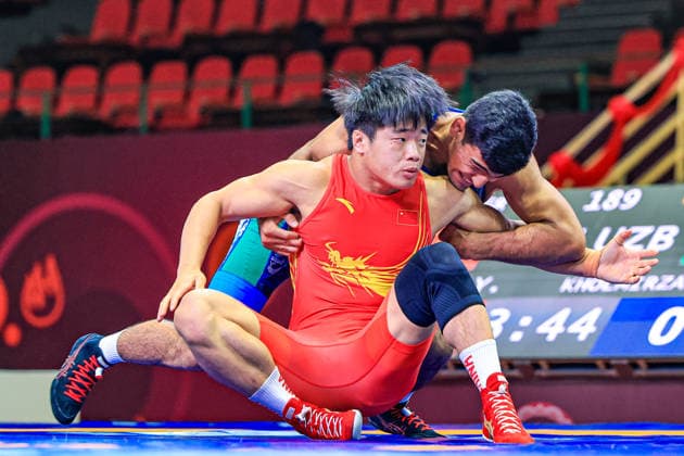 U17 Wrestling Asian Championships 80kg GR Abdulaziz Kholmirzaev UZB df Yujian Cheng CHN Copyright: xAmirrezaxAliasgarix xUnitedxWorlx Kadir Caliskan United World Wr