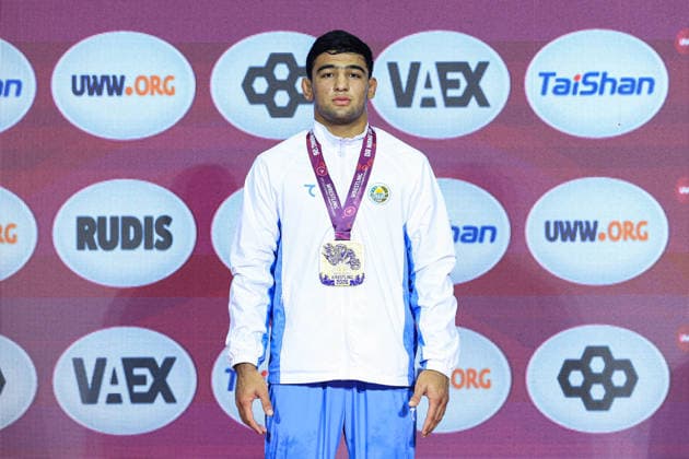 U17 Wrestling Asian Championships Podium 80kg GR Gold Abdulaziz Kholmirzaev UZB Copyright: xAmirrezaxAliasgarix xUnitedxWorlx Kadir Caliskan United World Wr