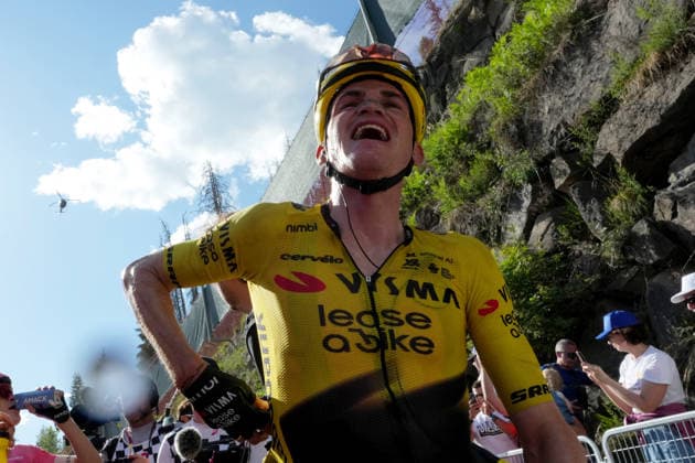 United States™ Sepp Kuss of Team Visma Lease A Bike react after win the stage 19 of the Giro d™Italia, from Feltre to Alleghe, Italy, Friday, May 29, 2026.  Copyright: xSimonexSpada LaPressex