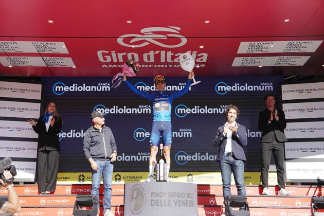 The blue jersey Italy™s Giulio Ciccone of Lidl-Trek during Stage 19 of the Giro d™Italia from Feltre to Alleghe (Piani di Pezze ) Italy, Friday May 29, 2026  Copyright: xGianxMattiaxD Alberto LaPressex