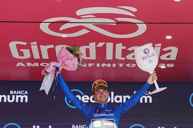 The blue jersey Italy™s Giulio Ciccone of Lidl-Trek during Stage 19 of the Giro d™Italia from Feltre to Alleghe (Piani di Pezze ) Italy, Friday May 29, 2026  Copyright: xGianxMattiaxD Alberto LaPressex