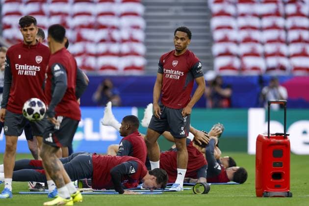 BUDAPEST - Jurrien Timber of Arsenal FC during the MD-1 training ahead of the UEFA Champions League final between Paris Saint-Germain and Arsenal FC at the Puskas Arena on 29 May 2026, Budapest, Hungary. MAURICE VAN STEEN ANP UEFA Champions League Final 2026 2025-2026 xVIxANPxSportx xMauricexvanxSteenxIVx 559608493 originalFilename: 559608493.jpg