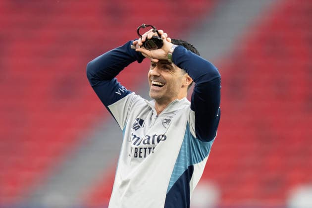 Arsenal FC Training Session - MD-1 UEFA Champions League Final Mikel Arteta Head Coach of Arsenal FC reacts during the Arsenal FC Training Session ahead the UEFA Champions League Final match between Paris Saint-Germain Fc and Arsenal FC at Puskas Arena on May 29, 2026 in Budapest, Hungary Budapest Puskas Arena Hungary Hungary Copyright: xGiuseppexMaffiax 260529_UCL_Arsenal_TrainingSession_GM_03264