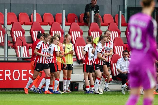 EINDHOVEN, 29-05-2026, Ten Cate Stadion De Herdgang , Dutch football Finale Eredivisie CUP season 2025 2026, Match between PSV - Ajax , picture shows , goal celebration by PSV player Sisca Folkertsma PSV - Ajax (women final)  x204037468x Copyright: