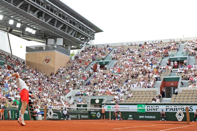 RECORD DATE NOT STATED 29th May 2026; Roland Garros, Paris, France; 2026 French Open Tennis, Day 11; Casper Ruud (NOR) serves to Tommy Paul (USA) on Suzanne Lenglen JonxBromley