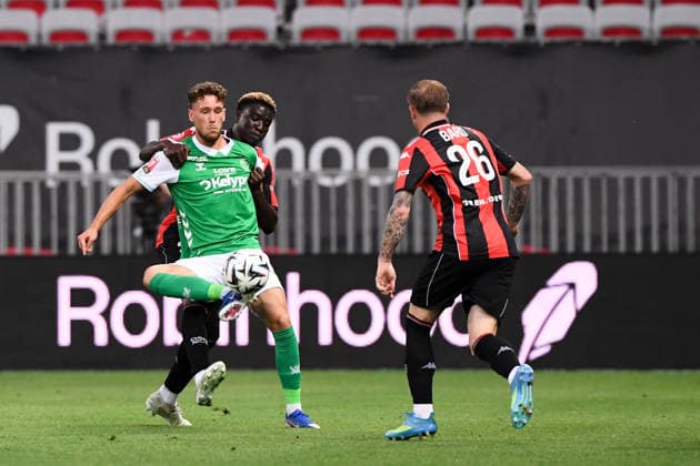OGC Nice v AS Saint-Etienne - Ligue 1 McDonald s 2025 2026 - Relegation Promotion Playoffs 09 Lucas STASSIN (asse) - 37 Kojo PEPRAH OPPONG (ogcn) during the Ligue 1 Relegation Promotion Playoffs matchs between Nice and Saint-Etienne at Allianz Riviera on May 29, 2026 in Nice, France. Nice France  Copyright: xFEPx 776502581