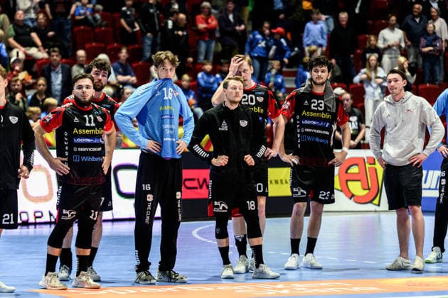260529 HK Malmös players are depressed after the final four of the Mens Handball League between HK Malmö and IFK Kristianstad on May 29, 2026 in Malmö  Copyright: MATHILDAxSCHULER BB260529MA115