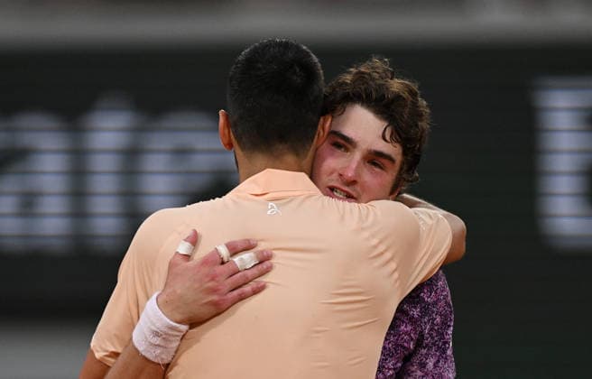 2026 Roland Garros Joao Fonseca BRA and Novak Djokovic SRB