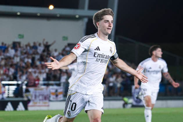 Real Madrid Castilla vs CE Sabadell, on the playoff matchday of the 2025 26 Primera Federacion Third Division of Spain May 29, 2026, Madrid, Spain Cesar Palacios celebrates his goal during the Primera Division championship football match between Real Madrid Castilla and CD Sabadell on 29 May 2026 at Estadio Alfredo Di Stefano in Madrid, Spain Madrid Madrid Madrid Spain Copyright: xAlejandroxMatiasx