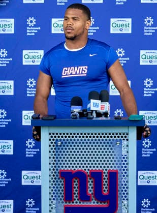 New York Giants linebacker Abdul Carter (3) address media during organized team activities at the Quest Diagnostics Training Center in East Rutherford, New Jersey on Friday, May 29, 2026. CSM East Rutherford United States - ZUMAc04_ 20260529_zma_c04_041 Copyright: xDuncanxWilliamsx