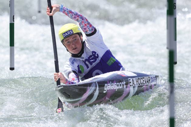 (260530) -- LJUBLJANA, May 30, 2026 -- Eva Alina Hocevar of Slovenia competes during the women s kayak final at 2026 ICF Canoe Slalom World Cup Tacen in Ljubljana, Slovenia, May 29, 2026. (Photo by Xinhua) (SP)SLOVENIA-LJUBLJANA-CANOE SLALOM-ICF WORLD CUP TACEN-KAYAK ZeljkoxStevanic 