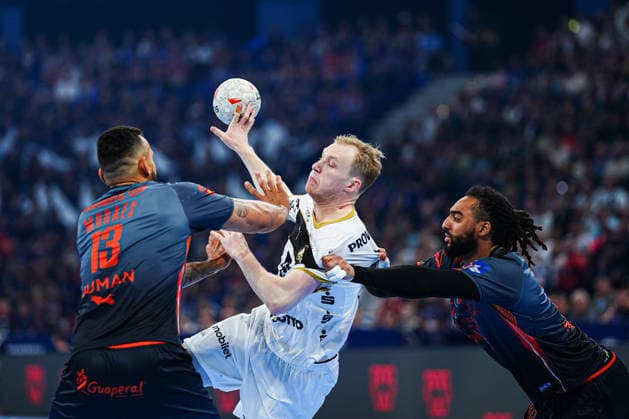 Rogerio Moraes Ferreira Montpellier Handball, 13 , Eric Johansson THW Kiel, 21 , Bryan Hugo Monte dos Santos Montpellier Handball, 26 GER, Montpellier Handball vs THW Kiel, Handball, EHF European League, Semi-final, 2025 2026 season, 30 05 2026 GER, Montpellier Handball vs THW Kiel, Handball, EHF European League, Semi-final, 2025 2026 season, 30 05 2026 Hamburg Copyright: xEibner-Pressefoto MarcelxvonxFehrnx EP_MFN
