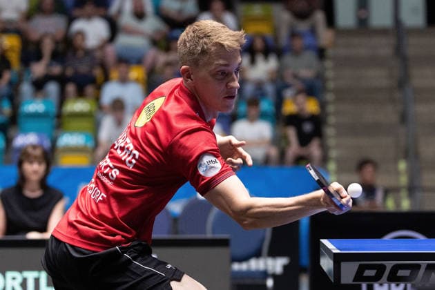 Anton Kaellberg SWE, Borussia Duesseldorf in action during the semifinal matches Borussia Düsseldorf TTC Schwalbe of the Liebherr TTBL Final4 at the Süwag Energie ARENA on May 30, 2026, in Frankfurt, Germany Copyright: JoaquimxFerreira