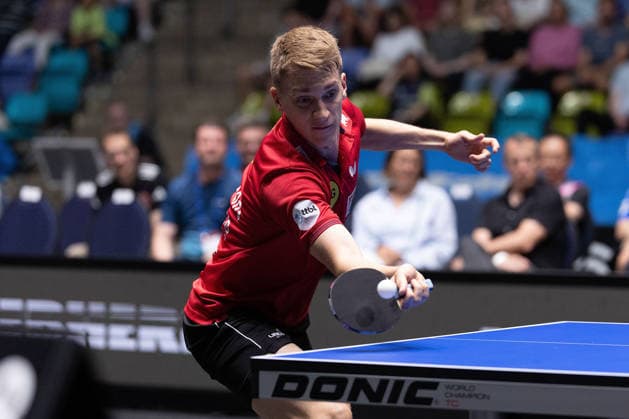 Anton Kaellberg SWE, Borussia Duesseldorf in action during the semifinal matches Borussia Düsseldorf TTC Schwalbe of the Liebherr TTBL Final4 at the Süwag Energie ARENA on May 30, 2026, in Frankfurt, Germany Copyright: JoaquimxFerreira