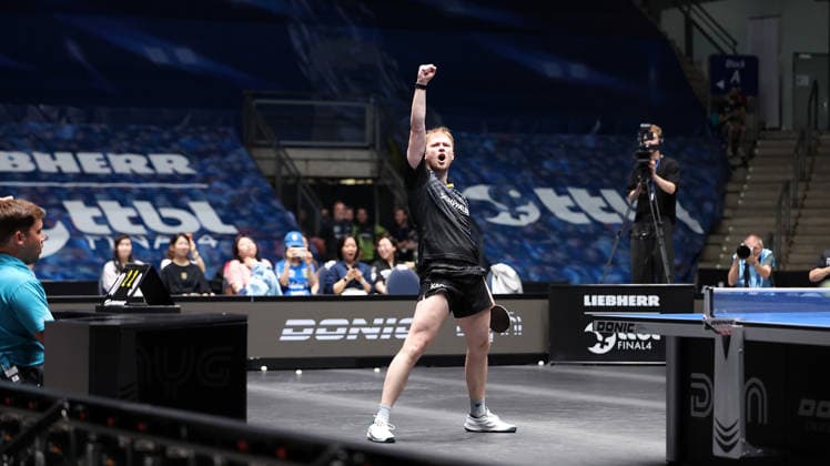 30 05 2026, xrekx, Table Tennis TTBL Final 4, Borussia Düsseldorf TTC Schwalbe Bergneustadt v l Benedikt Duda TTC Schwalbe Bergneustadt Winner Game 2 DFL DFB REGULATIONS PROHIBIT ANY USE OF PHOTOGRAPHS as IMAGE SEQUENCES and or QUASI VIDEO Frankfurt am Main