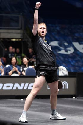 30 05 2026, xrekx, Table Tennis TTBL Final 4, Borussia Düsseldorf TTC Schwalbe Bergneustadt v l Benedikt Duda TTC Schwalbe Bergneustadt Winner Game 2 DFL DFB REGULATIONS PROHIBIT ANY USE OF PHOTOGRAPHS as IMAGE SEQUENCES and or QUASI VIDEO Frankfurt am Main