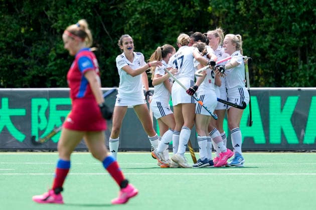 Players of Düsseldorfer HC DHC , celebrate the goal, celebrate the goal, goal, celebration, cheer, cheers about the goal, joy, joy, optimistic, positive, game scene, highlight, action, 30 05 2026, Bonn Germany , Hockey, German Championship, Semifinal, Women, Großflottbeker THGC Düsseldorfer HC xozx