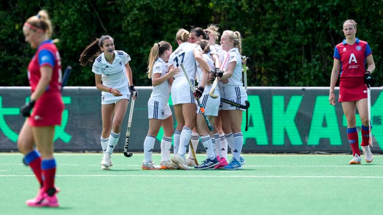 Players of Düsseldorfer HC DHC , celebrate the goal, celebrate the goal, goal, celebration, cheer, cheers about the goal, joy, joy, optimistic, positive, game scene, highlight, action, 30 05 2026, Bonn Germany , Hockey, German Championship, Semifinal, Women, Großflottbeker THGC Düsseldorfer HC xozx