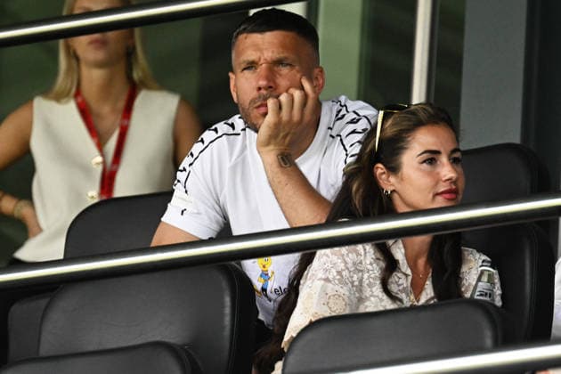 30 05 2026, xsvx, Football Langholz Cup 2026, f l Lukas Podolski and Sarah Engels Wiesbaden