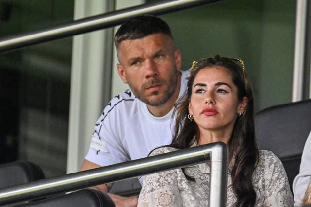 30 05 2026, xsvx, Football Langholz Cup 2026, f l Lukas Podolski and Sarah Engels Wiesbaden